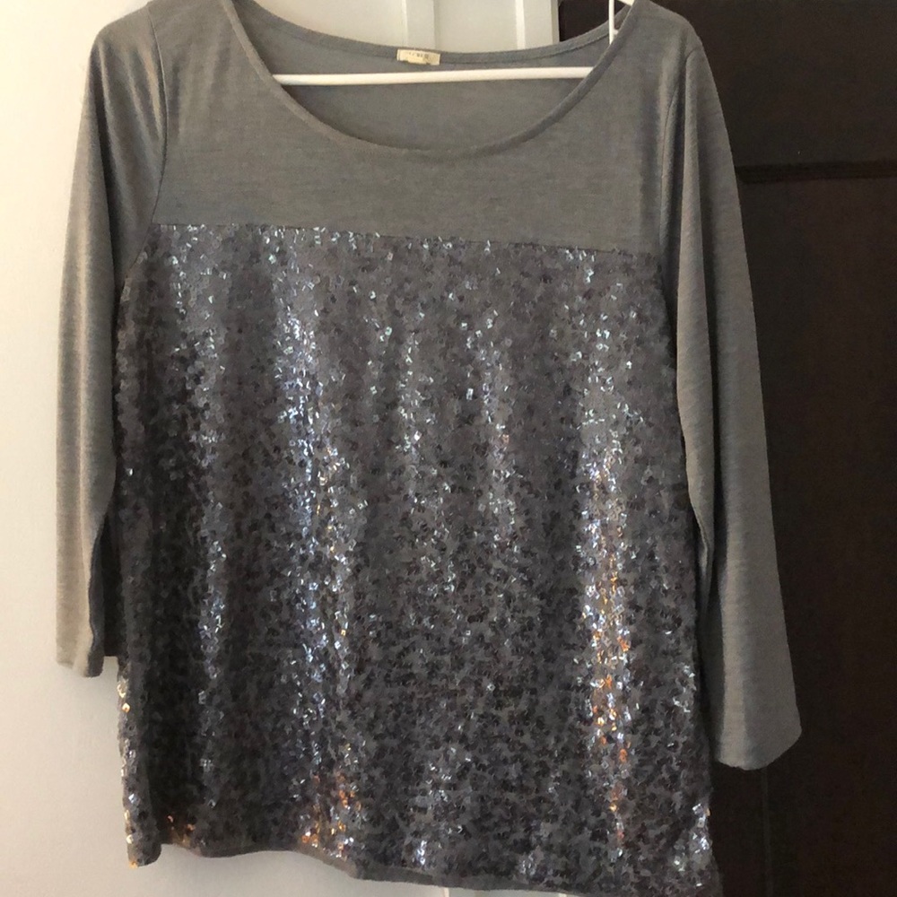 J. Crew gray sequin long sleeve top